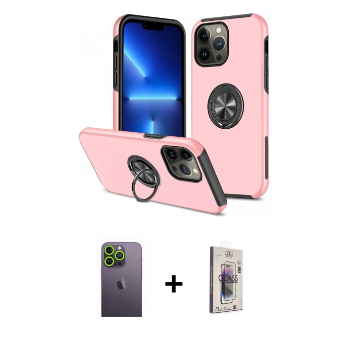 MARSİLYAN™- iPhone 13 Pro Max Kılıf Odak Form Prime - Siyah Bilvis 3D Cam Ekran Koruyucu + Neon Fosforlu Kamera Lens - YL