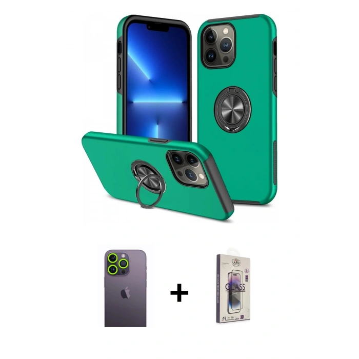 MARSİLYAN™- iPhone 13 Pro Max Kılıf Odak Form Prime - Siyah Bilvis 3D Cam Ekran Koruyucu + Neon Fosforlu Kamera Lens - YL