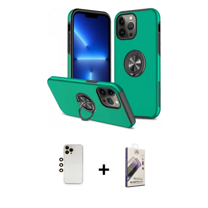 MARSİLYAN™- iPhone 13 Pro Max Kılıf Odak Form Prime - Siyah Bilvis 3D Mat Cam Ekran Koruyucu + Shine Kamera Lens - GD