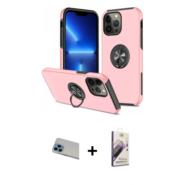 MARSİLYAN™- iPhone 13 Pro Max Kılıf Odak Form Prime - Siyah Bilvis 3D Mat Cam Ekran Koruyucu + Mavi Rainbow Kamera Lens Koruma Cam