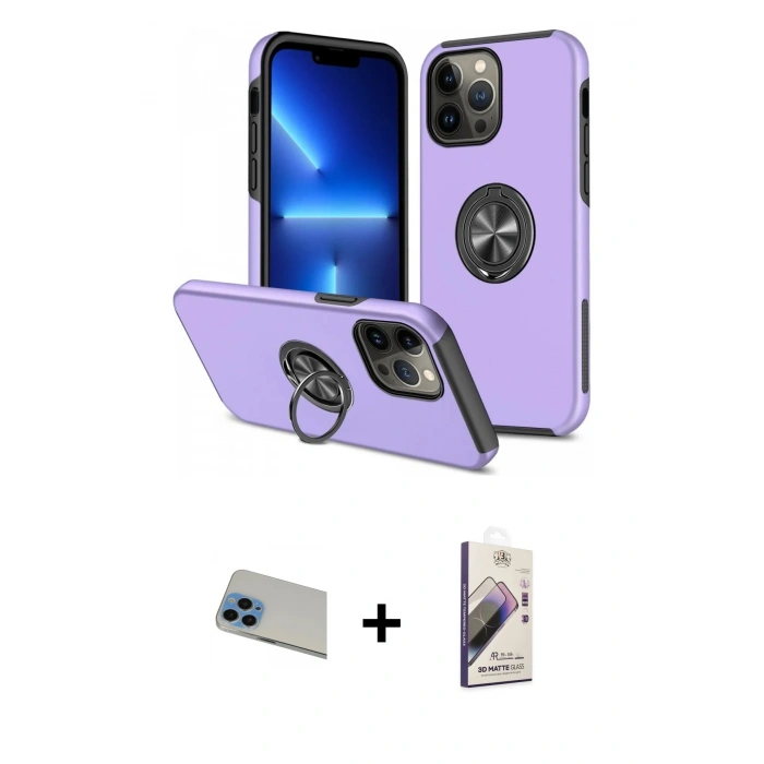 MARSİLYAN™- iPhone 13 Pro Max Kılıf Odak Form Prime - Siyah Bilvis 3D Mat Cam Ekran Koruyucu + Mavi Rainbow Kamera Lens Koruma Cam