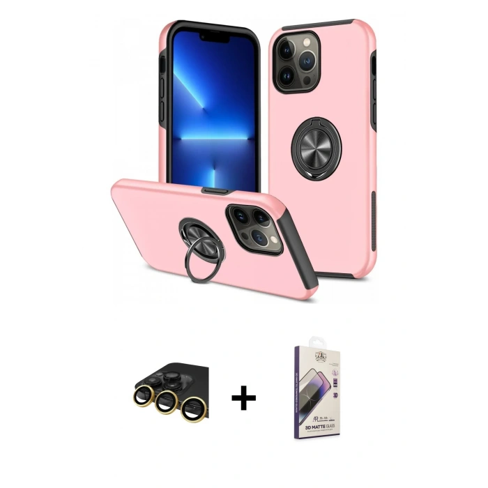 MARSİLYAN™- iPhone 13 Pro Max Kılıf Odak Form Prime - Siyah Bilvis 3D Mat Cam Ekran Koruyucu + Raze Metal Kamera Lens - GD