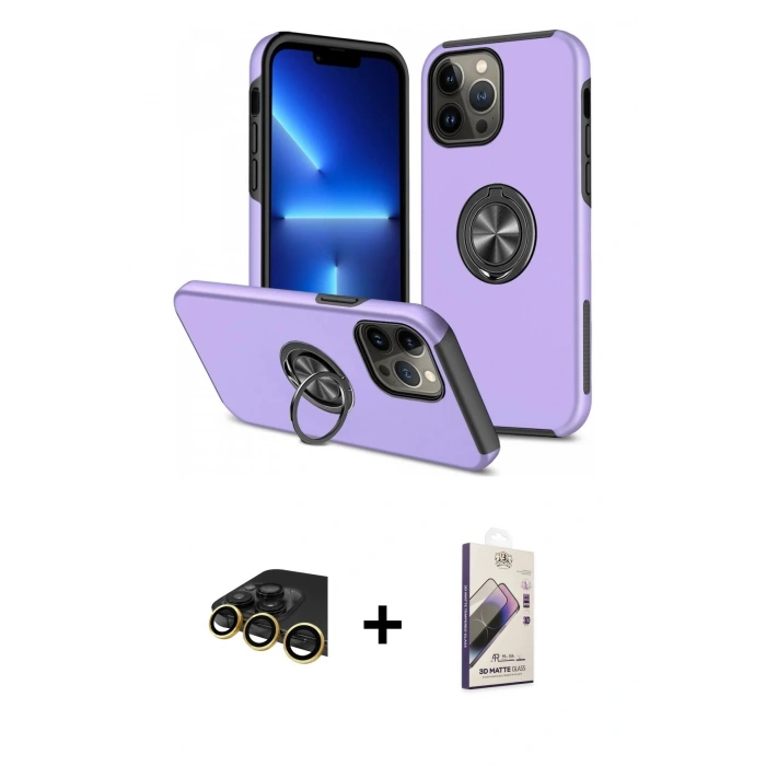 MARSİLYAN™- iPhone 13 Pro Max Kılıf Odak Form Prime - Siyah Bilvis 3D Mat Cam Ekran Koruyucu + Raze Metal Kamera Lens - GD