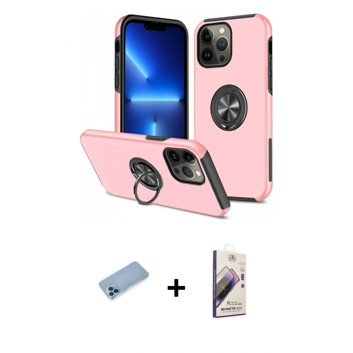 MARSİLYAN™- iPhone 13 Pro Max Kılıf Odak Form Prime - Siyah Bilvis 3D Mat Cam Ekran Koruyucu + Shine Kamera Lens Koruma Cam - MI