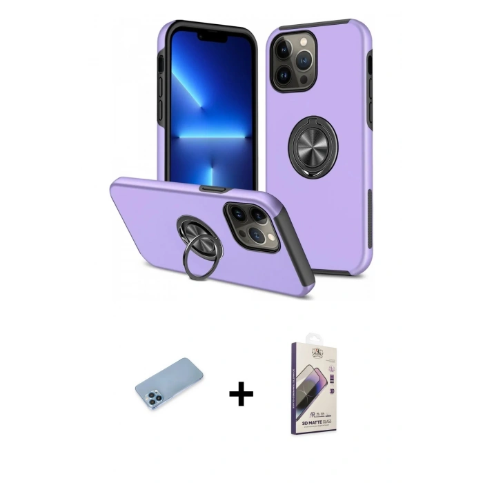 MARSİLYAN™- iPhone 13 Pro Max Kılıf Odak Form Prime - Siyah Bilvis 3D Mat Cam Ekran Koruyucu + Shine Kamera Lens Koruma Cam - MI