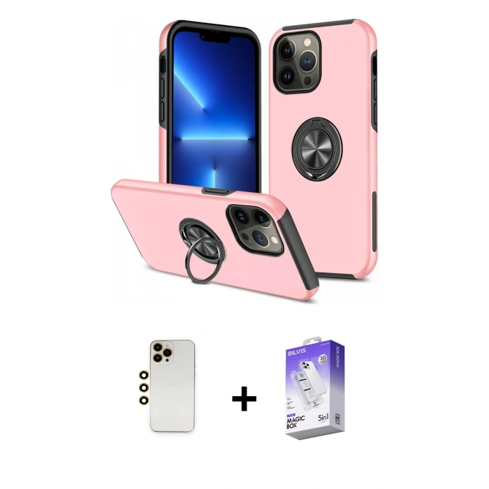 MARSİLYAN™- iPhone 13 Pro Max Kılıf Odak Form Prime - Siyah Bilvis 5in1 3D Magic Cam Ekran Koruyucu + Shine Kamera Lens - GD