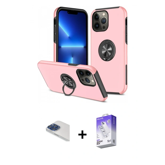 MARSİLYAN™- iPhone 13 Pro Max Kılıf Odak Form Prime - Siyah Bilvis 5in1 3D Magic Cam Ekran Koruyucu + Lacivert Pers Alüminyum Kamera Lens