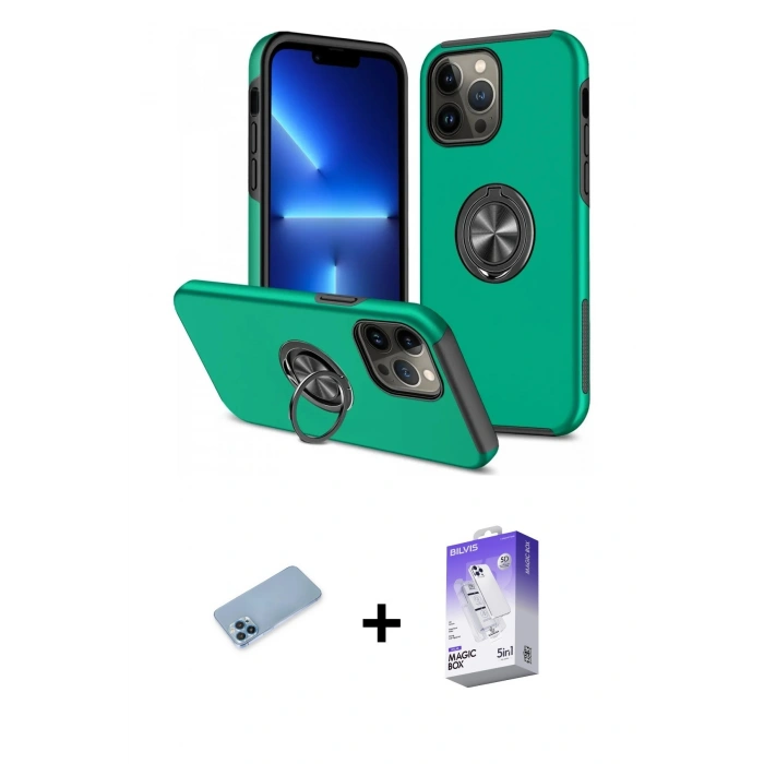 MARSİLYAN™- iPhone 13 Pro Max Kılıf Odak Form Prime - Siyah Bilvis 5in1 3D Magic Cam Ekran Koruyucu + Shine Kamera Lens Koruma Cam - MI