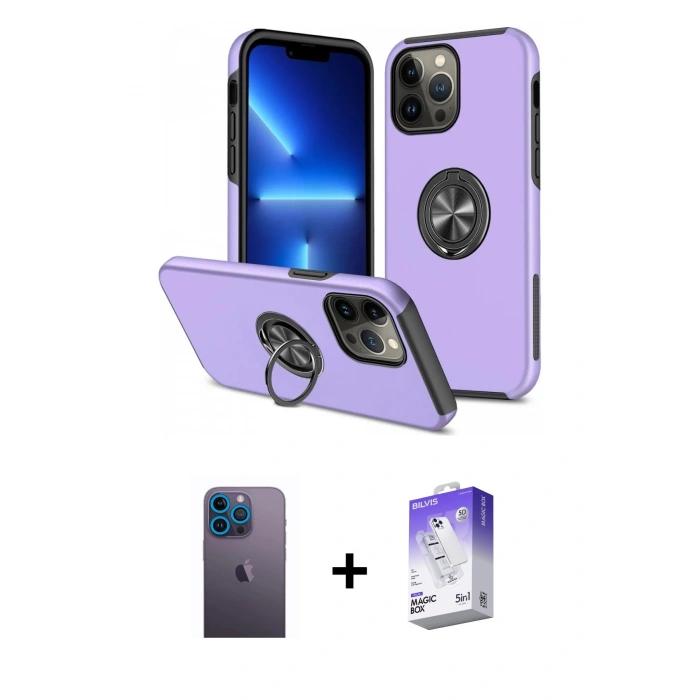 MARSİLYAN™- iPhone 13 Pro Max Kılıf Odak Form Prime - Siyah Bilvis 5in1 3D Magic Cam Ekran Koruyucu + Neon Fosforlu Kamera Lens - MI
