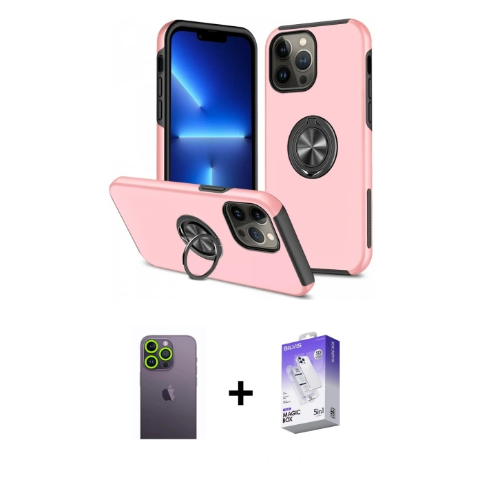 MARSİLYAN™- iPhone 13 Pro Max Kılıf Odak Form Prime - Siyah Bilvis 5in1 3D Magic Cam Ekran Koruyucu + Neon Fosforlu Kamera Lens - YL