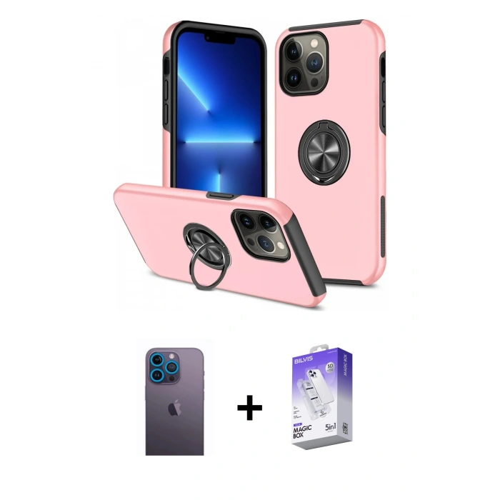 MARSİLYAN™- iPhone 13 Pro Max Kılıf Odak Form Prime - Siyah Bilvis 5in1 3D Magic Cam Ekran Koruyucu + Neon Fosforlu Kamera Lens - MI