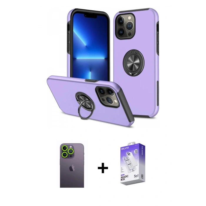 MARSİLYAN™- iPhone 13 Pro Max Kılıf Odak Form Prime - Siyah Bilvis 5in1 3D Magic Cam Ekran Koruyucu + Neon Fosforlu Kamera Lens - YL