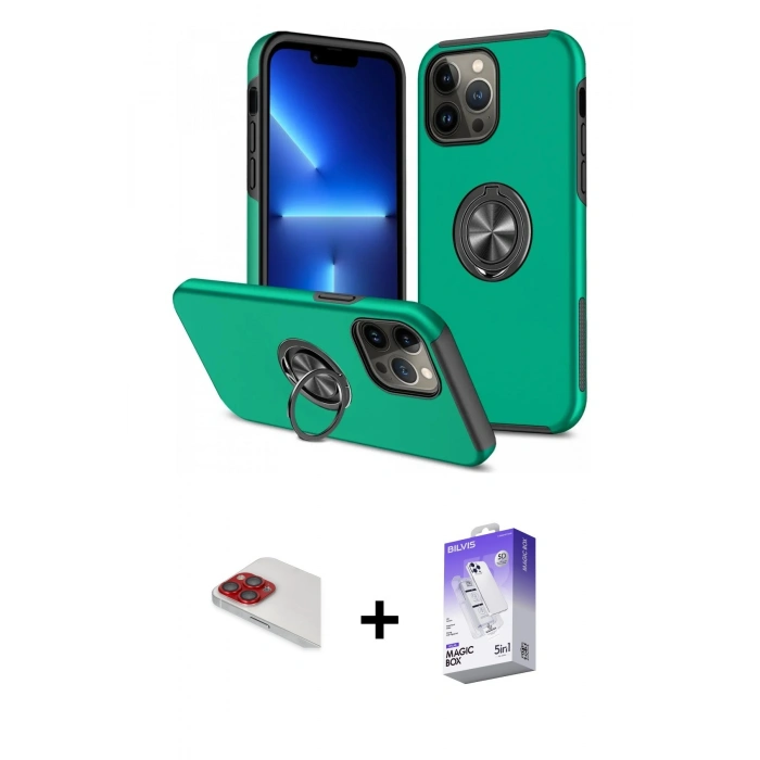 MARSİLYAN™- iPhone 13 Pro Max Kılıf Odak Form Prime - Siyah Bilvis 5in1 3D Magic Cam Ekran Koruyucu + Pers Alüminyum Kamera Lens - KI