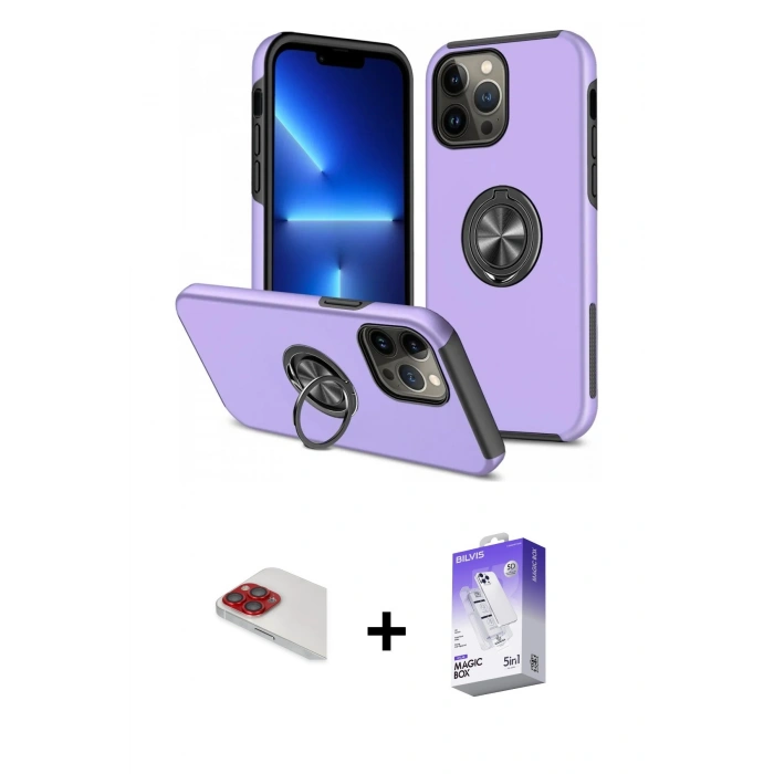 MARSİLYAN™- iPhone 13 Pro Max Kılıf Odak Form Prime - Siyah Bilvis 5in1 3D Magic Cam Ekran Koruyucu + Pers Alüminyum Kamera Lens - KI