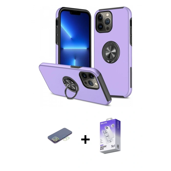 MARSİLYAN™- iPhone 13 Pro Max Kılıf Odak Form Prime - Siyah Bilvis 5in1 3D Magic Cam Ekran Koruyucu + Renkli Kamera Lens Koruma Cam - YL