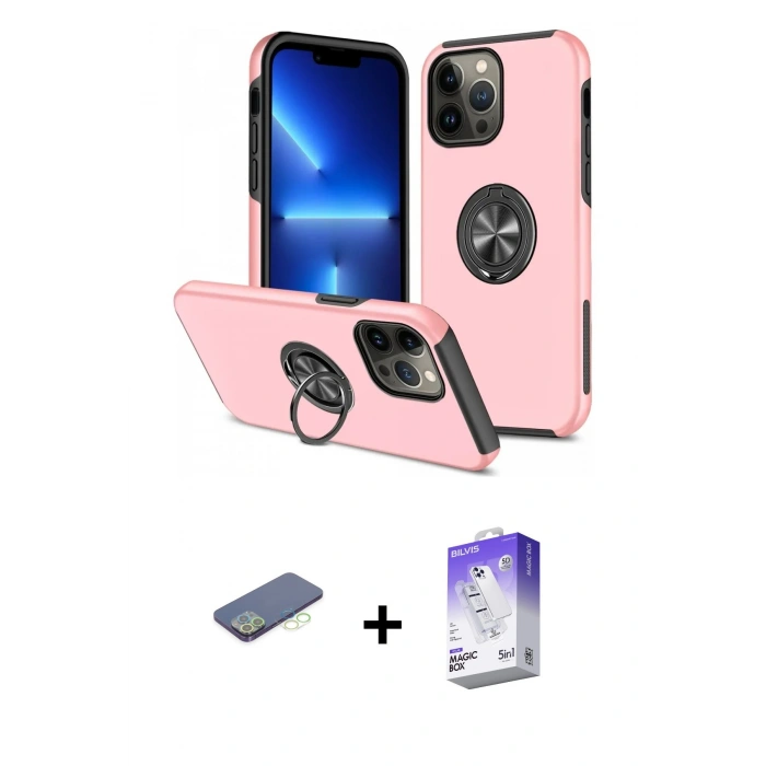 MARSİLYAN™- iPhone 13 Pro Max Kılıf Odak Form Prime - Siyah Bilvis 5in1 3D Magic Cam Ekran Koruyucu + Renkli Kamera Lens Koruma Cam - YL