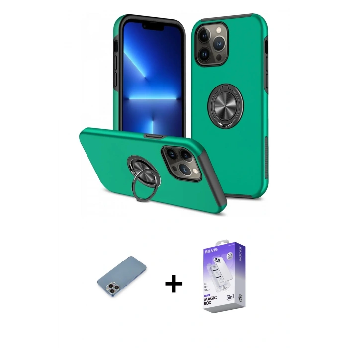 MARSİLYAN™- iPhone 13 Pro Max Kılıf Odak Form Prime - Siyah Bilvis 5in1 3D Magic Cam Ekran Koruyucu + Shine Kamera Lens Koruma Cam - GI