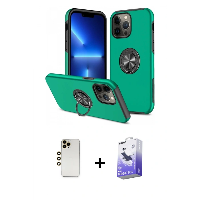 MARSİLYAN™- iPhone 13 Pro Max Kılıf Odak Form Prime - Siyah Bilvis 5in1 5D Magic Hayalet Cam Ekran Koruyucu + Shine Kamera Lens - GD