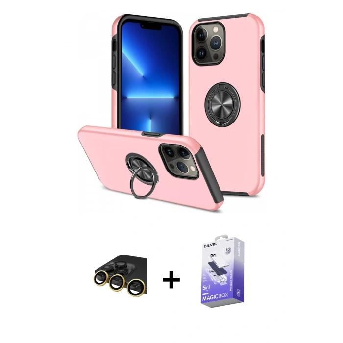 MARSİLYAN™- iPhone 13 Pro Max Kılıf Odak Form Prime - Siyah Bilvis 5in1 5D Magic Hayalet Cam Ekran Koruyucu + Raze Metal Kamera Lens - GD