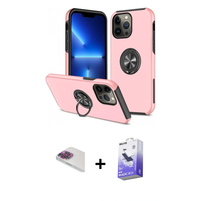 MARSİLYAN™- iPhone 13 Pro Max Kılıf Odak Form Prime - Siyah Bilvis 5in1 5D Magic Hayalet Cam Ekran Koruyucu + Pers Alüminyum Kamera Lens - GI