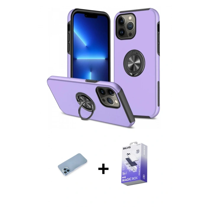 MARSİLYAN™- iPhone 13 Pro Max Kılıf Odak Form Prime - Siyah Bilvis 5in1 5D Magic Hayalet Cam Ekran Koruyucu + Shine Kamera Lens Koruma Cam - MI