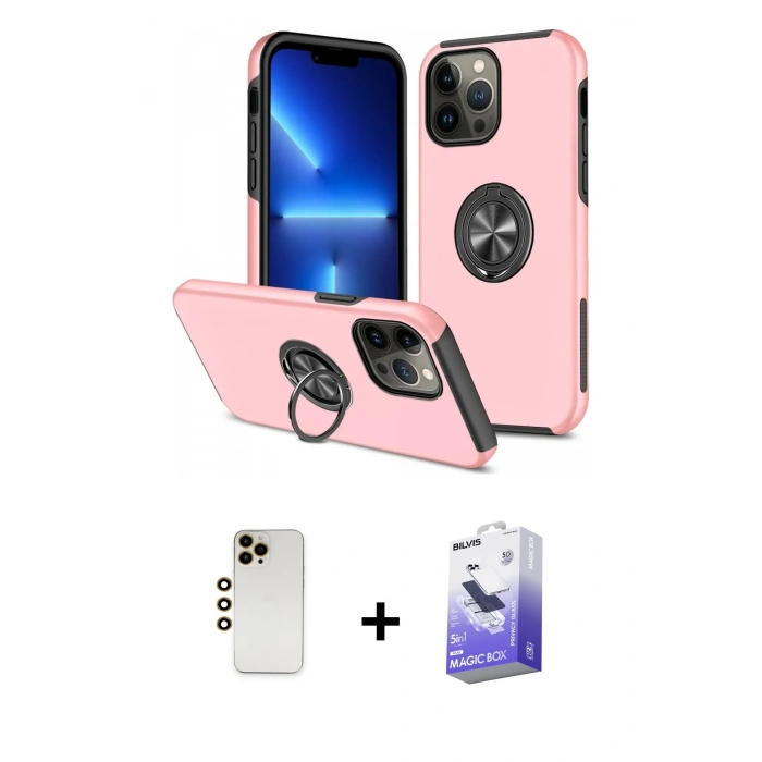 MARSİLYAN™- iPhone 13 Pro Max Kılıf Odak Form Prime - Siyah Bilvis 5in1 5D Magic Hayalet Cam Ekran Koruyucu + Shine Kamera Lens - GD