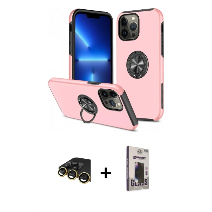 MARSİLYAN™- iPhone 13 Pro Max Kılıf Odak Form Prime - Siyah Bilvis Hayalet Cam Ekran Koruyucu + Raze Metal Kamera Lens - GD