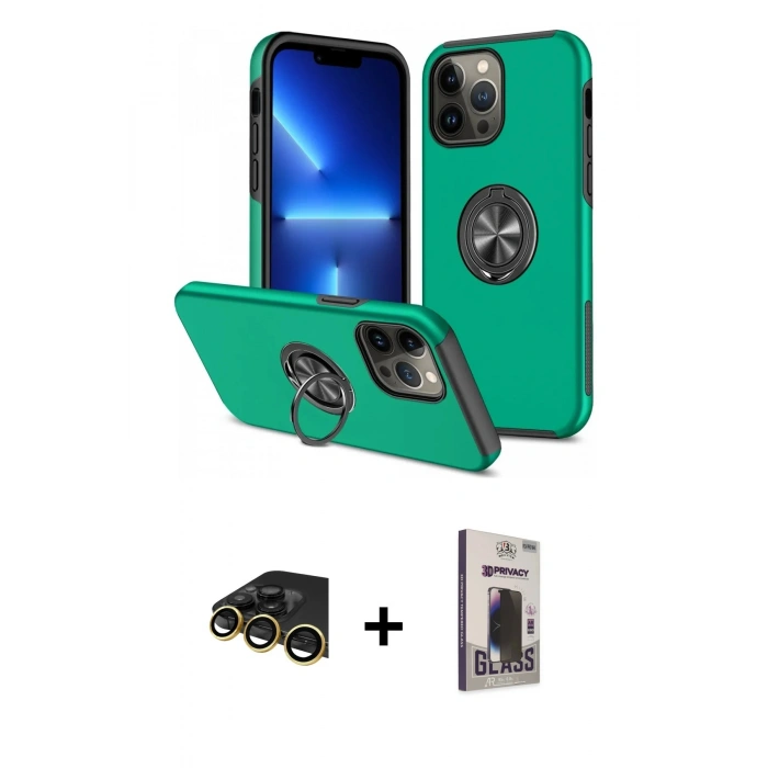 MARSİLYAN™- iPhone 13 Pro Max Kılıf Odak Form Prime - Siyah Bilvis Hayalet Cam Ekran Koruyucu + Raze Metal Kamera Lens - GD