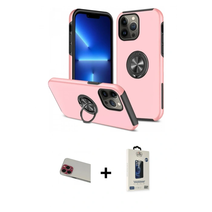 MARSİLYAN™- iPhone 13 Pro Max Kılıf Odak Form Prime - Siyah Bilvis Hayalet Cam Ekran Koruyucu + Rainbow Kamera Lens Koruma Cam - KI
