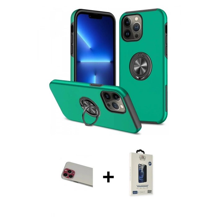 MARSİLYAN™- iPhone 13 Pro Max Kılıf Odak Form Prime - Siyah Bilvis Hayalet Cam Ekran Koruyucu + Rainbow Kamera Lens Koruma Cam - KI