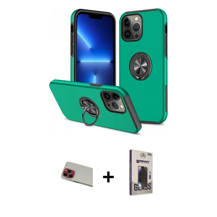 MARSİLYAN™- iPhone 13 Pro Max Kılıf Odak Form Prime - Siyah Bilvis Hayalet Cam Ekran Koruyucu + Rainbow Kamera Lens Koruma Cam - KI
