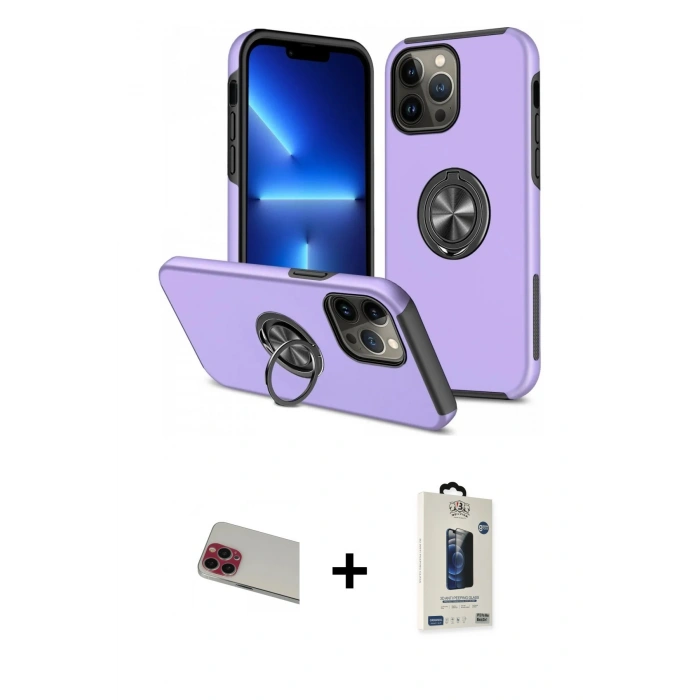 MARSİLYAN™- iPhone 13 Pro Max Kılıf Odak Form Prime - Siyah Bilvis Hayalet Cam Ekran Koruyucu + Rainbow Kamera Lens Koruma Cam - KI
