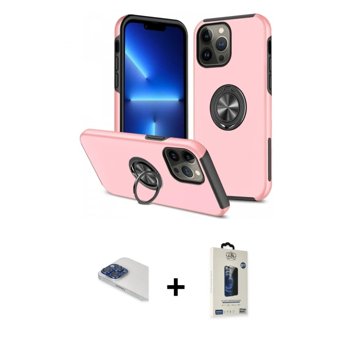MARSİLYAN™- iPhone 13 Pro Max Kılıf Odak Form Prime - Siyah Bilvis Hayalet Cam Ekran Koruyucu + Pers Alüminyum Kamera Lens - LT