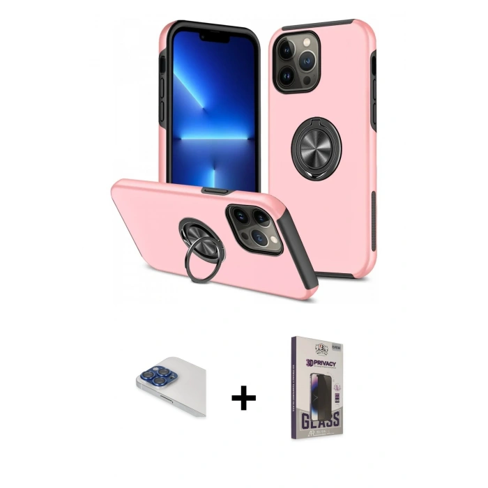 MARSİLYAN™- iPhone 13 Pro Max Kılıf Odak Form Prime - Siyah Bilvis Hayalet Cam Ekran Koruyucu + Pers Alüminyum Kamera Lens - LT