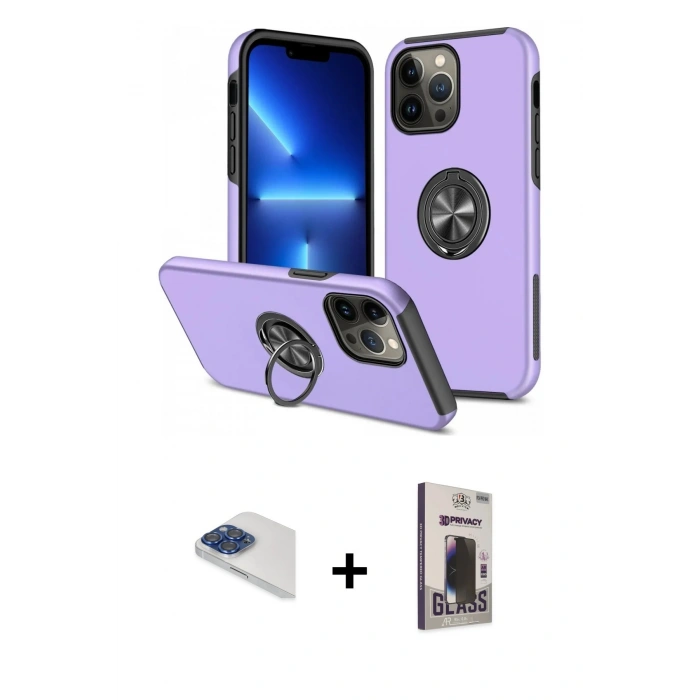 MARSİLYAN™- iPhone 13 Pro Max Kılıf Odak Form Prime - Siyah Bilvis Hayalet Cam Ekran Koruyucu + Pers Alüminyum Kamera Lens - LT