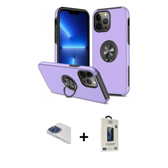 MARSİLYAN™- iPhone 13 Pro Max Kılıf Odak Form Prime - Siyah Bilvis Hayalet Cam Ekran Koruyucu + Pers Alüminyum Kamera Lens - LT