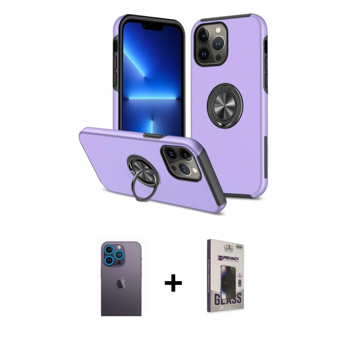 MARSİLYAN™- iPhone 13 Pro Max Kılıf Odak Form Prime - Siyah Bilvis Hayalet Cam Ekran Koruyucu + Neon Fosforlu Kamera Lens - MI
