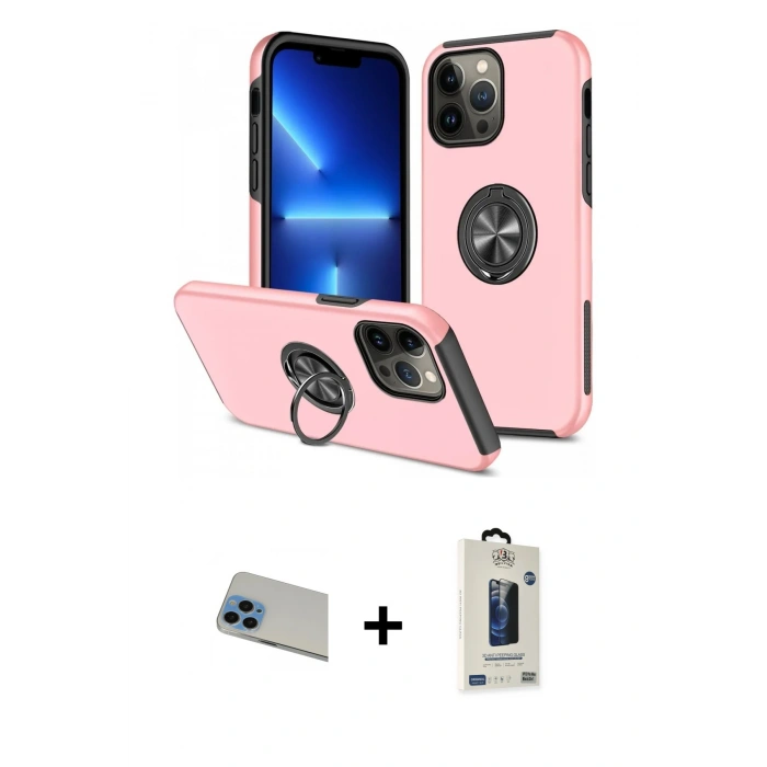 MARSİLYAN™- iPhone 13 Pro Max Kılıf Odak Form Prime - Siyah Bilvis Hayalet Cam Ekran Koruyucu + Rainbow Kamera Lens Koruma Cam - MI