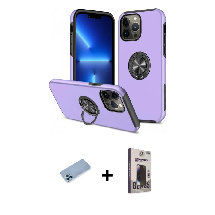 MARSİLYAN™- iPhone 13 Pro Max Kılıf Odak Form Prime - Siyah Bilvis Hayalet Cam Ekran Koruyucu + Shine Kamera Lens Koruma Cam - MI