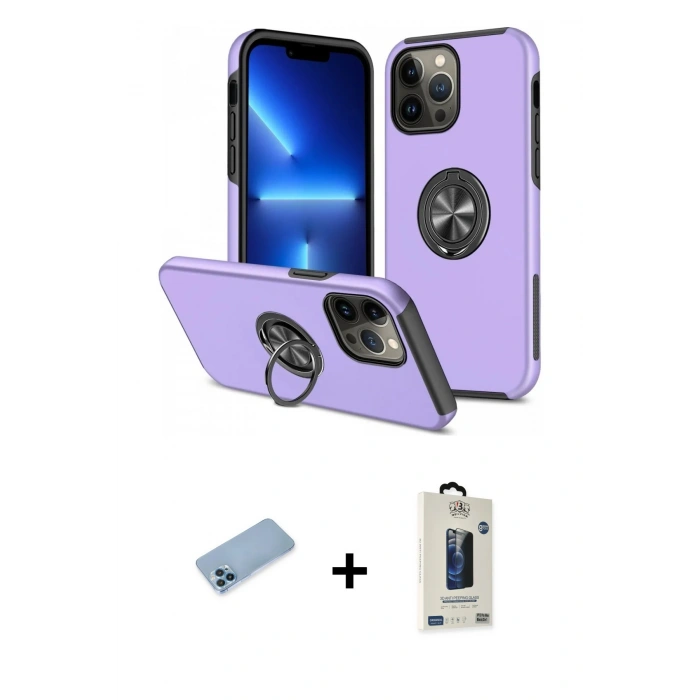 MARSİLYAN™- iPhone 13 Pro Max Kılıf Odak Form Prime - Siyah Bilvis Hayalet Cam Ekran Koruyucu + Shine Kamera Lens Koruma Cam - MI