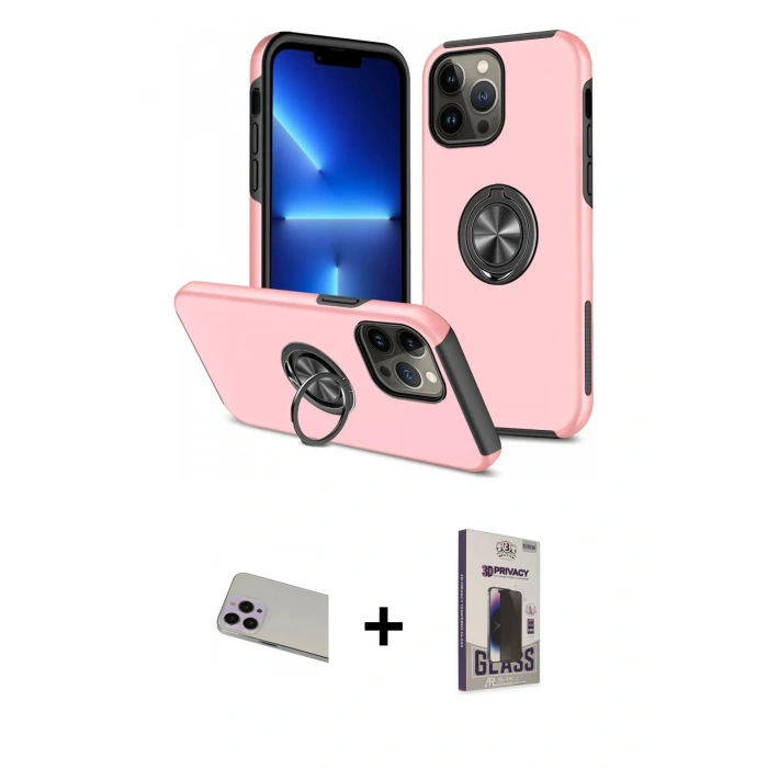 MARSİLYAN™- iPhone 13 Pro Max Kılıf Odak Form Prime - Siyah Bilvis Hayalet Cam Ekran Koruyucu + Rainbow Kamera Lens Koruma Cam - MR