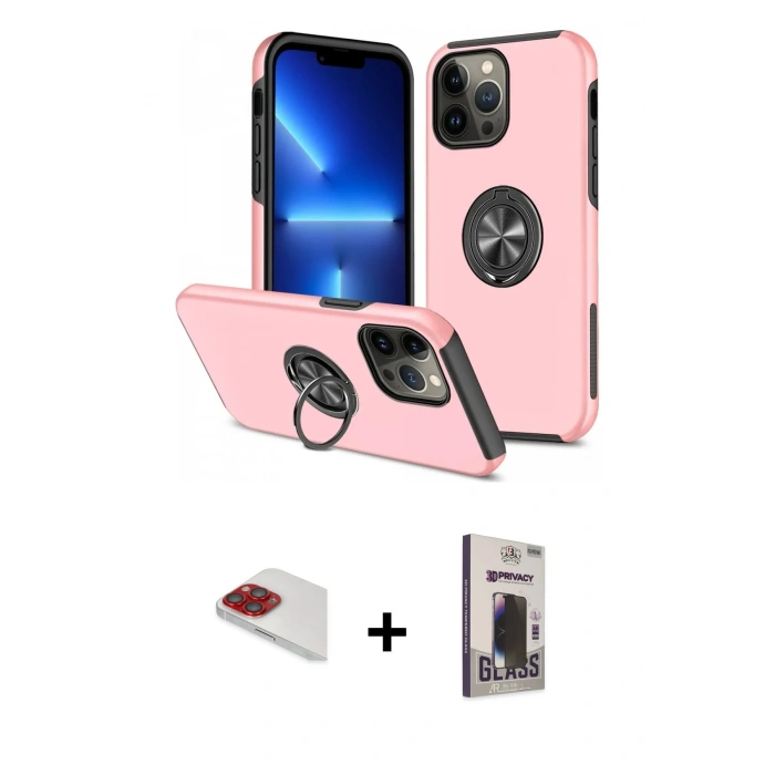 MARSİLYAN™- iPhone 13 Pro Max Kılıf Odak Form Prime - Siyah Bilvis Hayalet Cam Ekran Koruyucu + Pers Alüminyum Kamera Lens - KI
