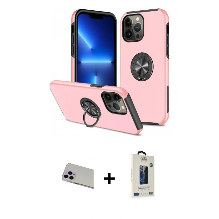MARSİLYAN™- iPhone 13 Pro Max Kılıf Odak Form Prime - Siyah Bilvis Hayalet Cam Ekran Koruyucu + Rainbow Kamera Lens Koruma Cam - MR