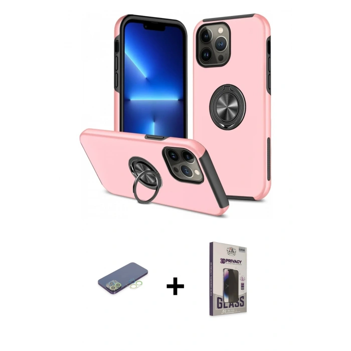 MARSİLYAN™- iPhone 13 Pro Max Kılıf Odak Form Prime - Siyah Bilvis Hayalet Cam Ekran Koruyucu + Renkli Kamera Lens Koruma Cam - YL