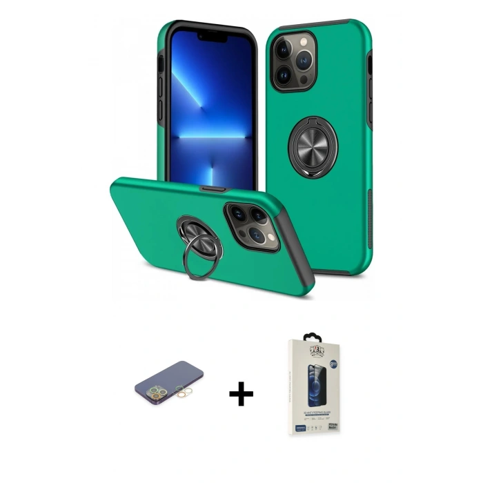 MARSİLYAN™- iPhone 13 Pro Max Kılıf Odak Form Prime - Siyah Bilvis Hayalet Cam Ekran Koruyucu + Renkli Kamera Lens Koruma Cam - SI
