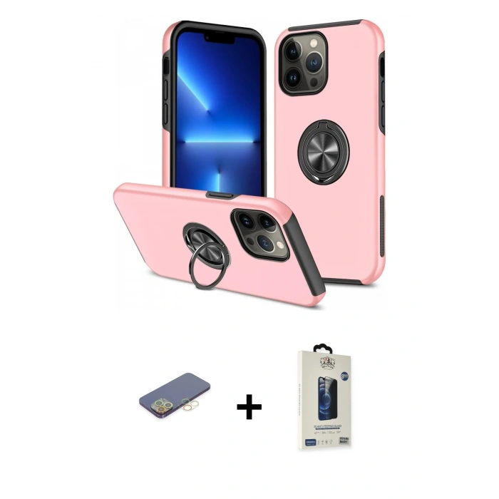 MARSİLYAN™- iPhone 13 Pro Max Kılıf Odak Form Prime - Siyah Bilvis Hayalet Cam Ekran Koruyucu + Renkli Kamera Lens Koruma Cam - SI