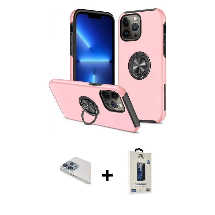 MARSİLYAN™- iPhone 13 Pro Max Kılıf Odak Form Prime - Siyah Bilvis Hayalet Cam Ekran Koruyucu + Pers Alüminyum Kamera Lens - SABE
