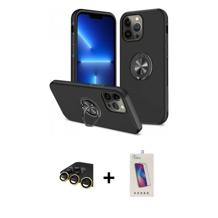 MARSİLYAN™- iPhone 13 Pro Max Kılıf Odak Form Prime - Siyah Joko 5D Cam + Raze Metal Kamera Lens - GD