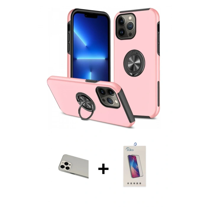 MARSİLYAN™- iPhone 13 Pro Max Kılıf Odak Form Prime - Siyah Joko 5D Cam + Rainbow Kamera Lens Koruma Cam - BZ