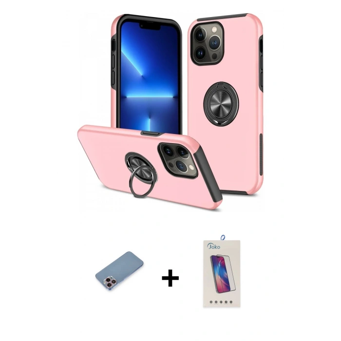 MARSİLYAN™- iPhone 13 Pro Max Kılıf Odak Form Prime - Siyah Joko 5D Cam + Shine Kamera Lens Koruma Cam - PE